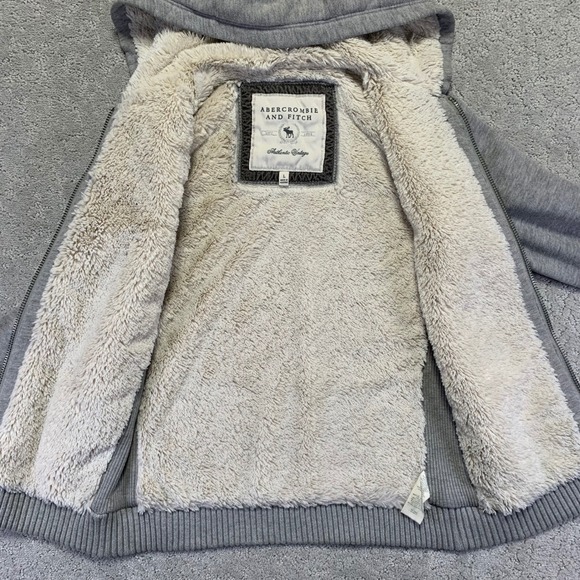 VINTAGE Y2K Abercrombie & Fitch Hoodie Womens Large Faux Fur Lined Zip Up Gray - Picture 7 of 14